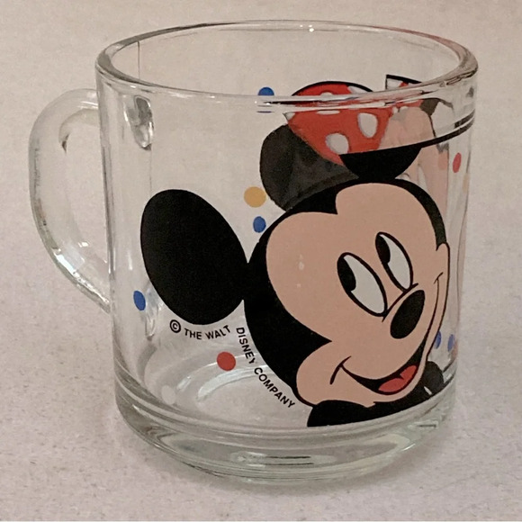 Vintage Disney Mickey & Minnie Mouse Glass Coffee Mug-Walt Disney Company-Retro - Picture 2 of 10